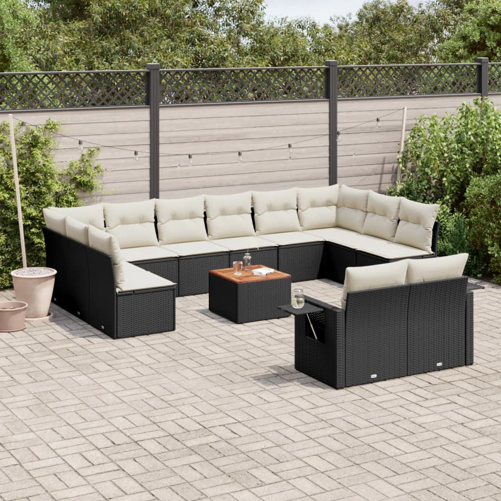 Set mobilier de grădină cu perne, 13 piese, negru, poliratan GartenMobel Dekor