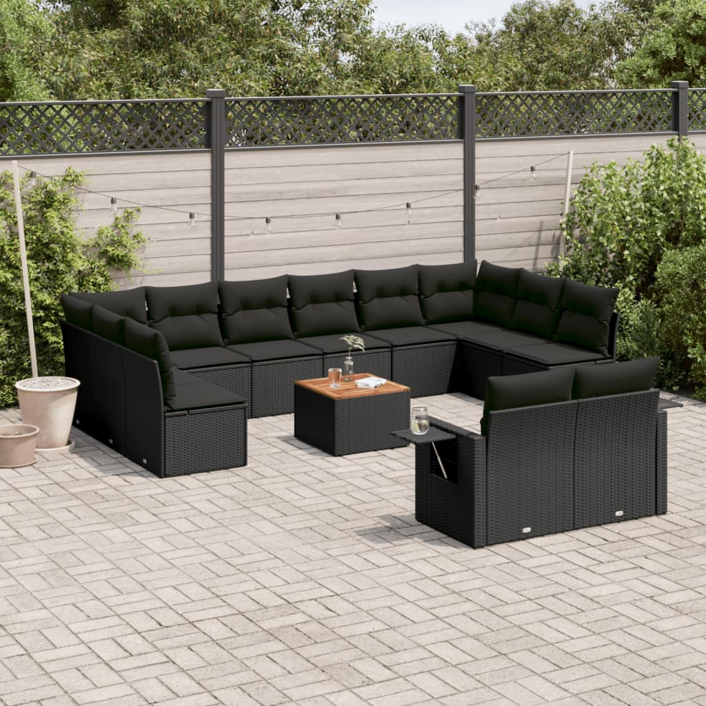 Set mobilier de grădină cu perne, 13 piese, negru, poliratan GartenMobel Dekor