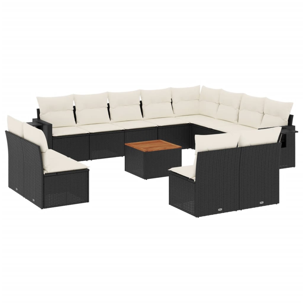 Set mobilier de grădină cu perne, 13 piese, negru, poliratan GartenMobel Dekor