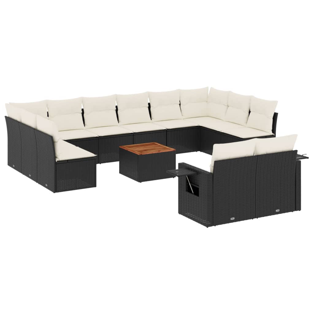 Set mobilier de grădină cu perne, 13 piese, negru, poliratan GartenMobel Dekor