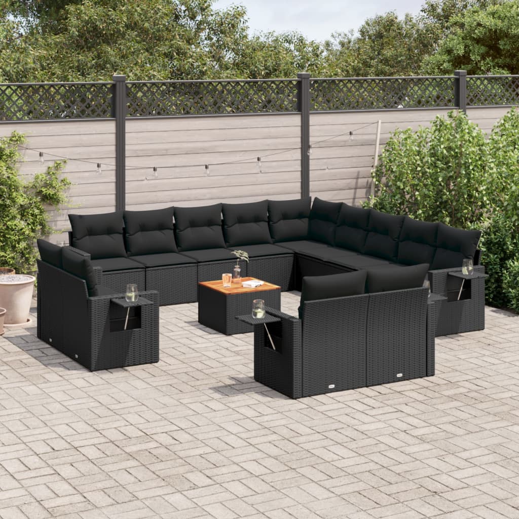 Set mobilier de grădină cu perne, 14 piese, negru, poliratan GartenMobel Dekor