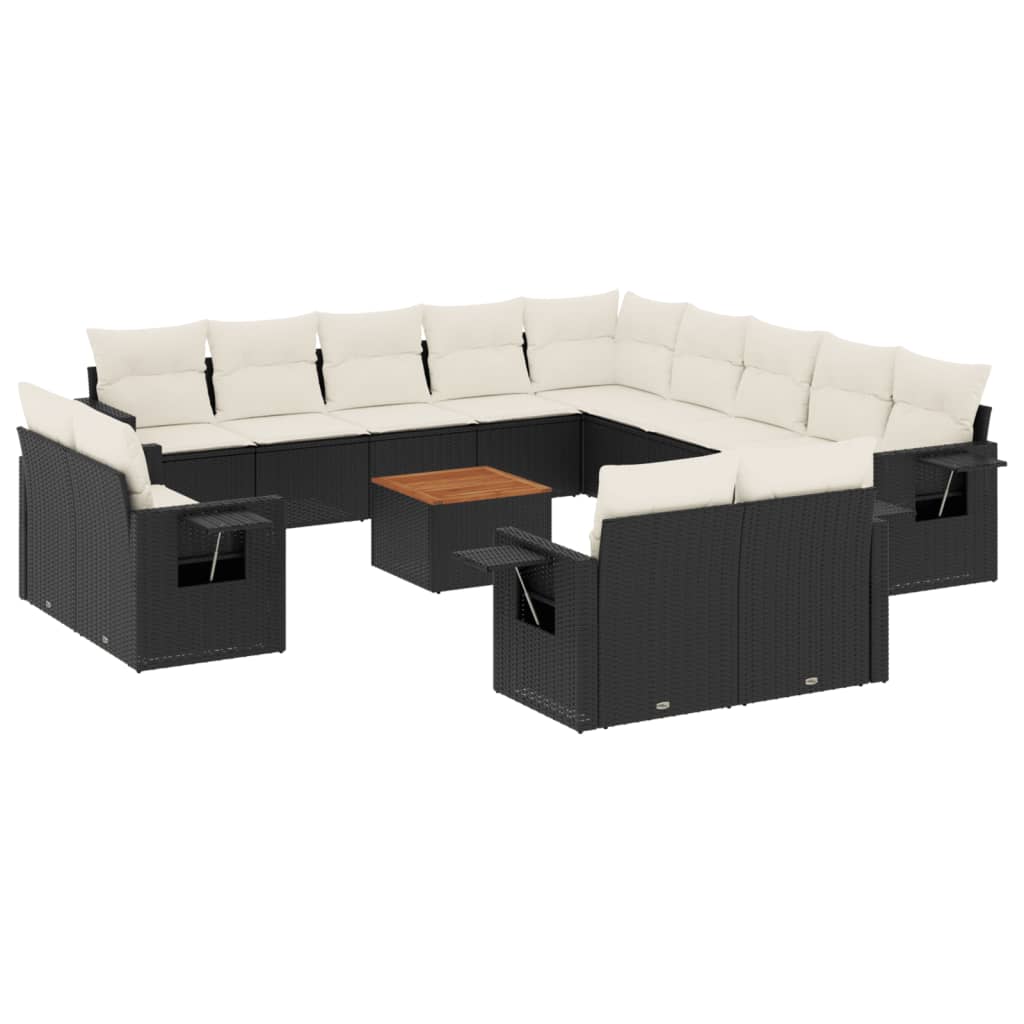 Set mobilier de grădină cu perne, 14 piese, negru, poliratan GartenMobel Dekor