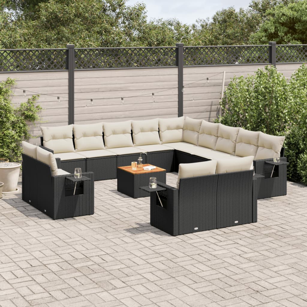 Set mobilier de grădină cu perne, 14 piese, negru, poliratan GartenMobel Dekor