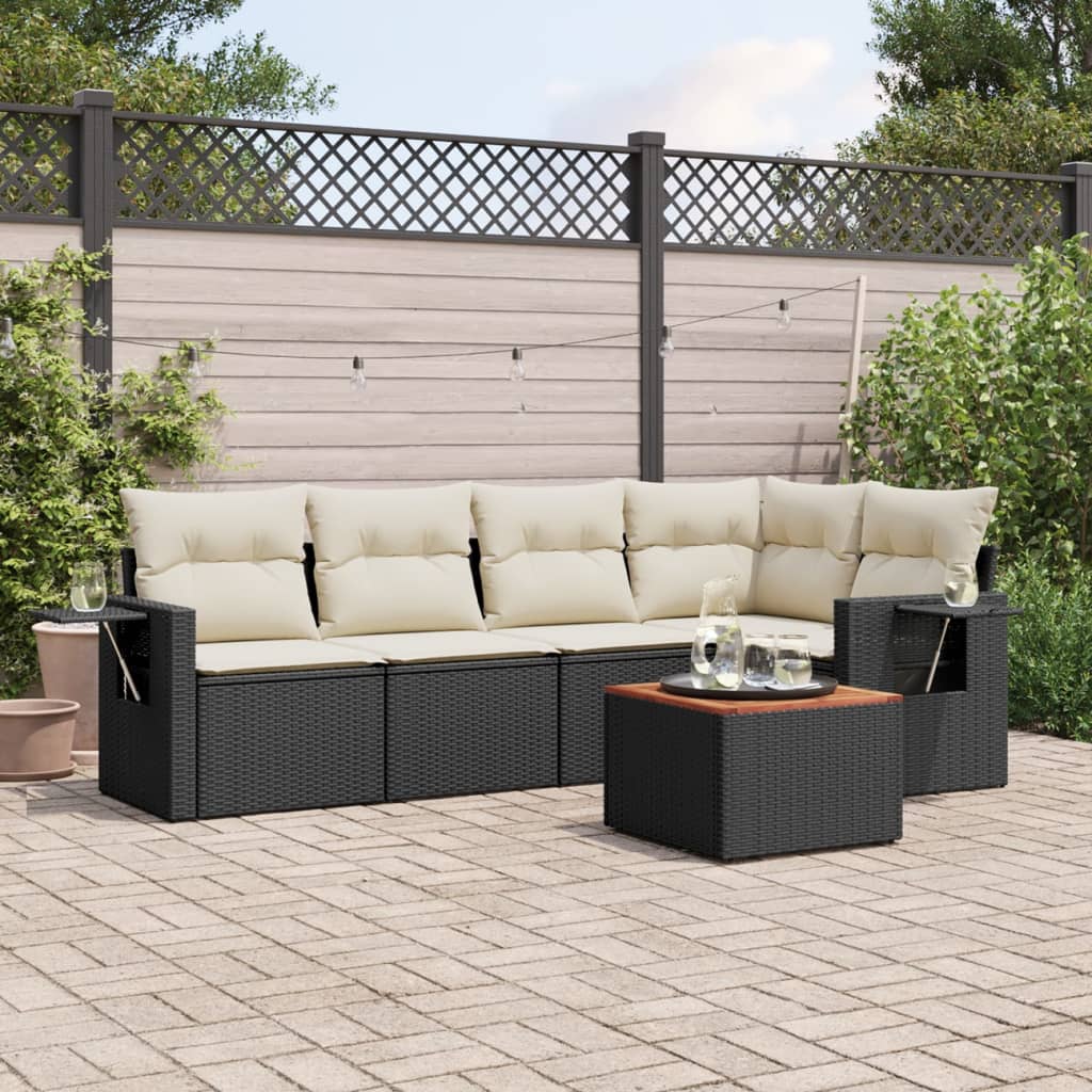 Set mobilier de grădină cu perne, 6 piese, negru, poliratan GartenMobel Dekor