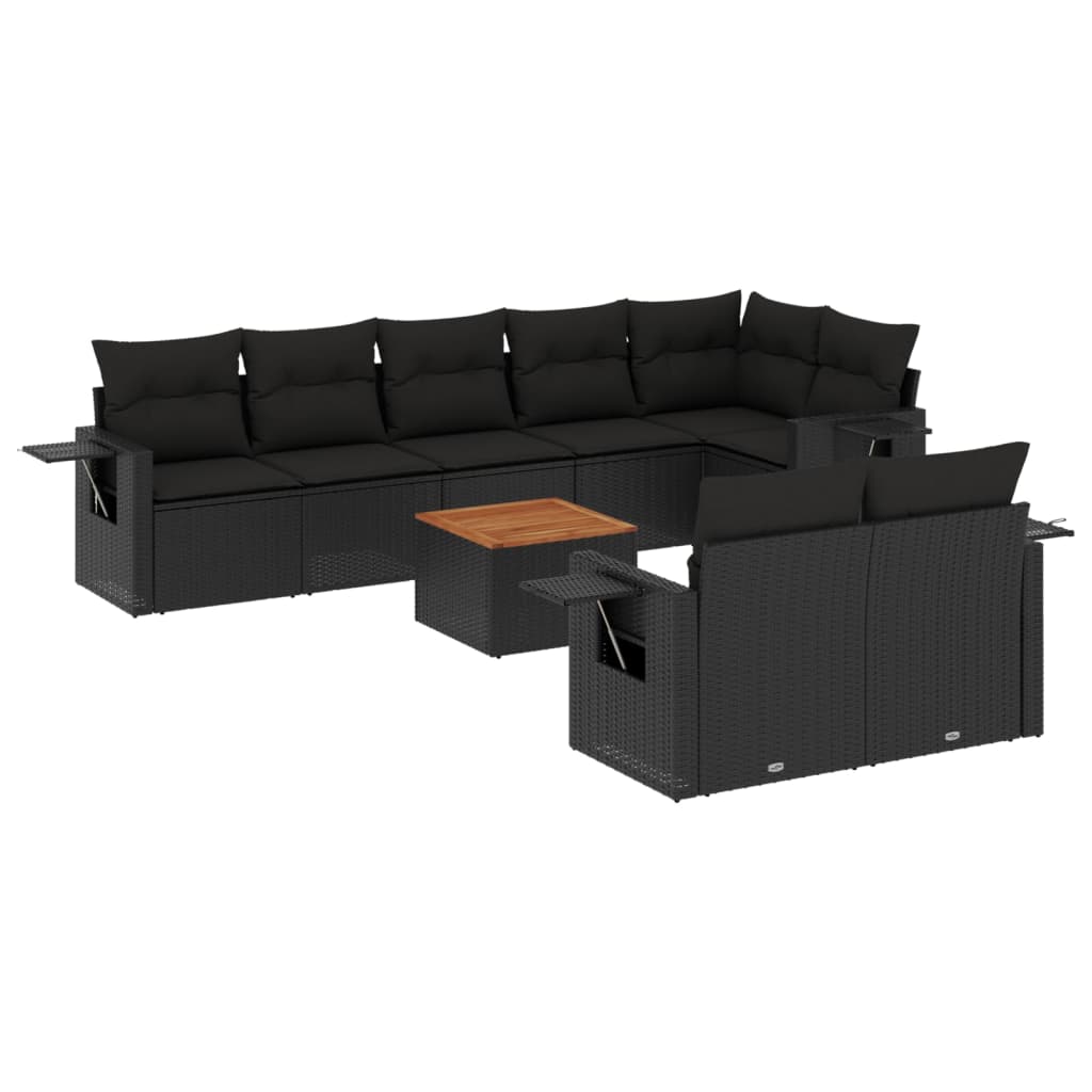 Set mobilier de grădină cu perne, 9 piese, negru, poliratan GartenMobel Dekor