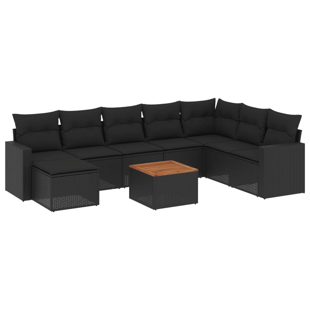 Set mobilier de grădină cu perne, 9 piese, negru, poliratan GartenMobel Dekor