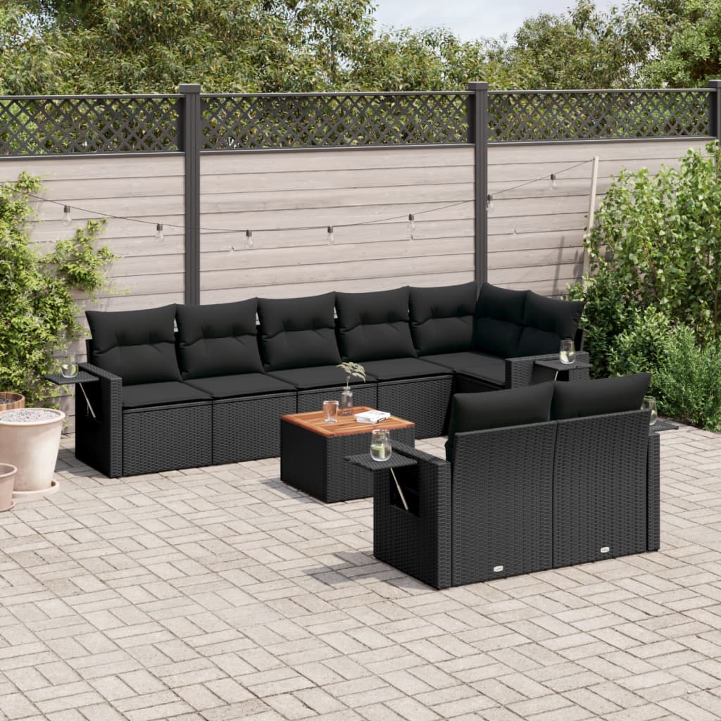 Set mobilier de grădină cu perne, 9 piese, negru, poliratan GartenMobel Dekor