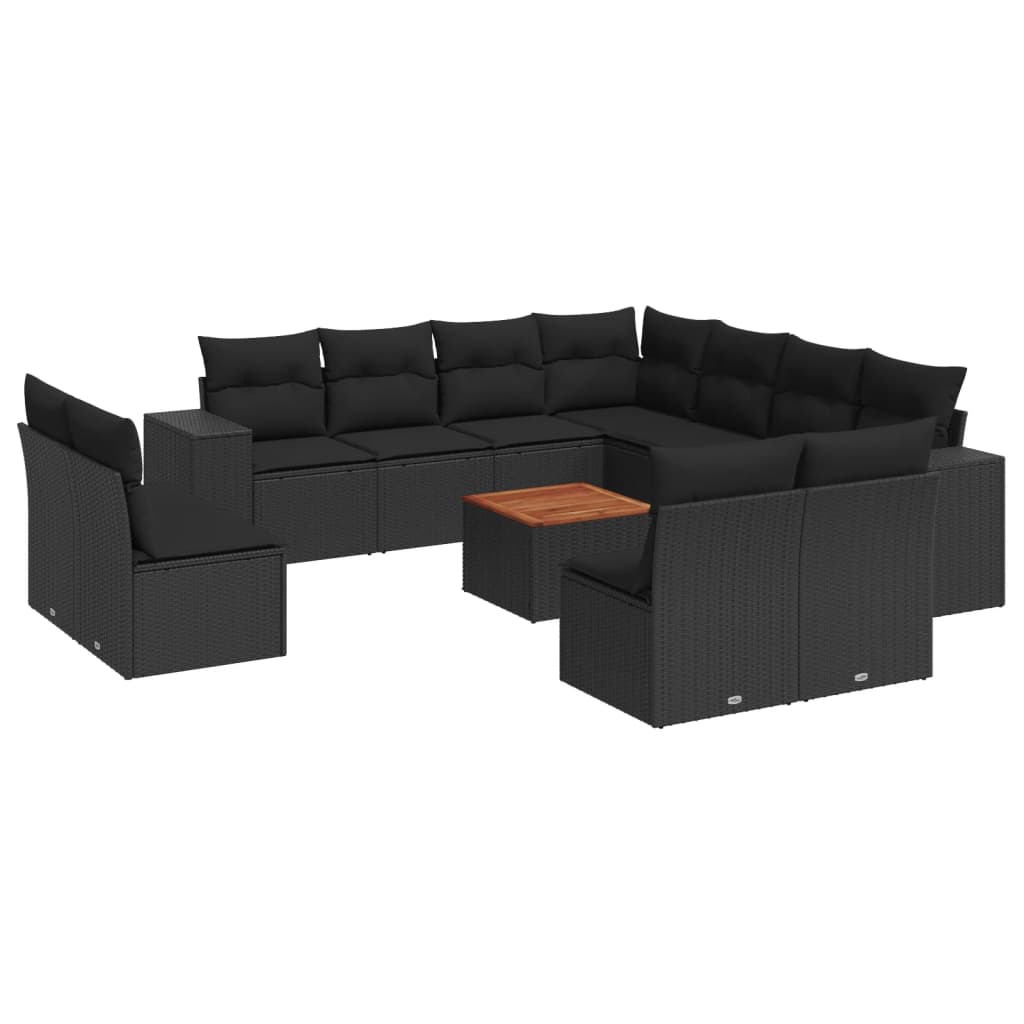 Set canapele de grădină, 12 piese, cu perne, negru, poliratan GartenMobel Dekor
