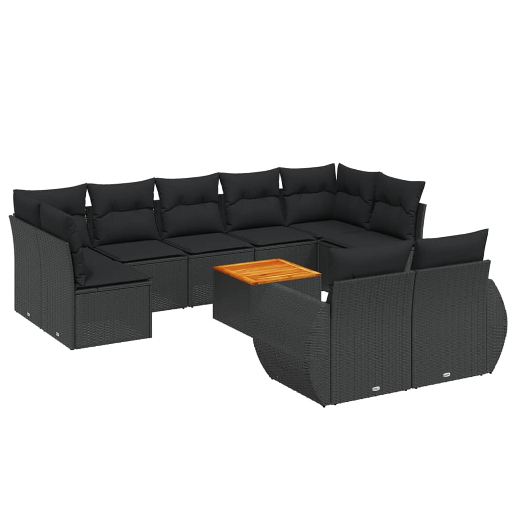 Set canapele de grădină cu perne, 10 piese, negru, poliratan GartenMobel Dekor