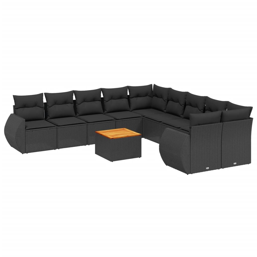 Set canapele de grădină cu perne, 11 piese, negru, poliratan GartenMobel Dekor