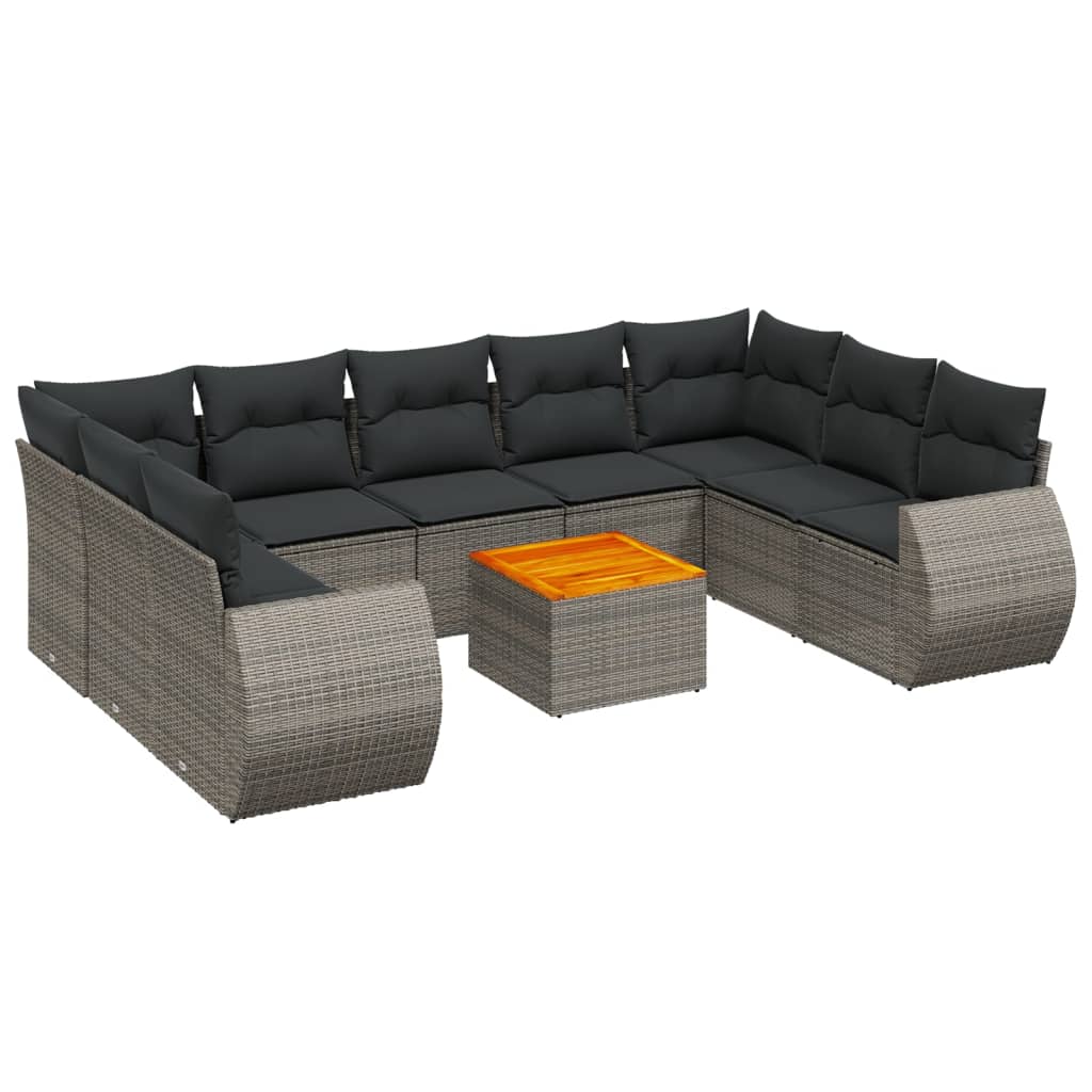 Set mobilier de grădină cu perne, 10 piese, gri, poliratan GartenMobel Dekor