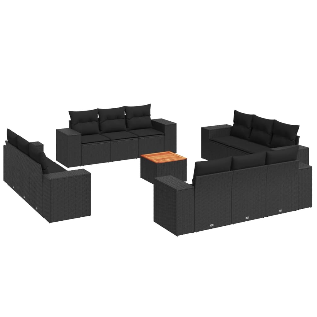 Set mobilier de grădină cu perne, 13 piese, negru, poliratan GartenMobel Dekor