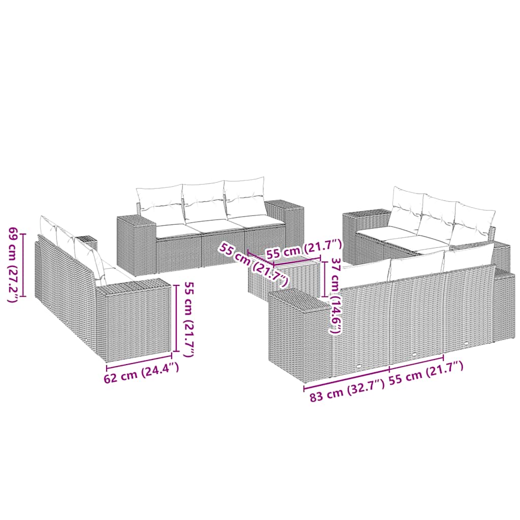 Set mobilier de grădină cu perne, 13 piese, negru, poliratan GartenMobel Dekor