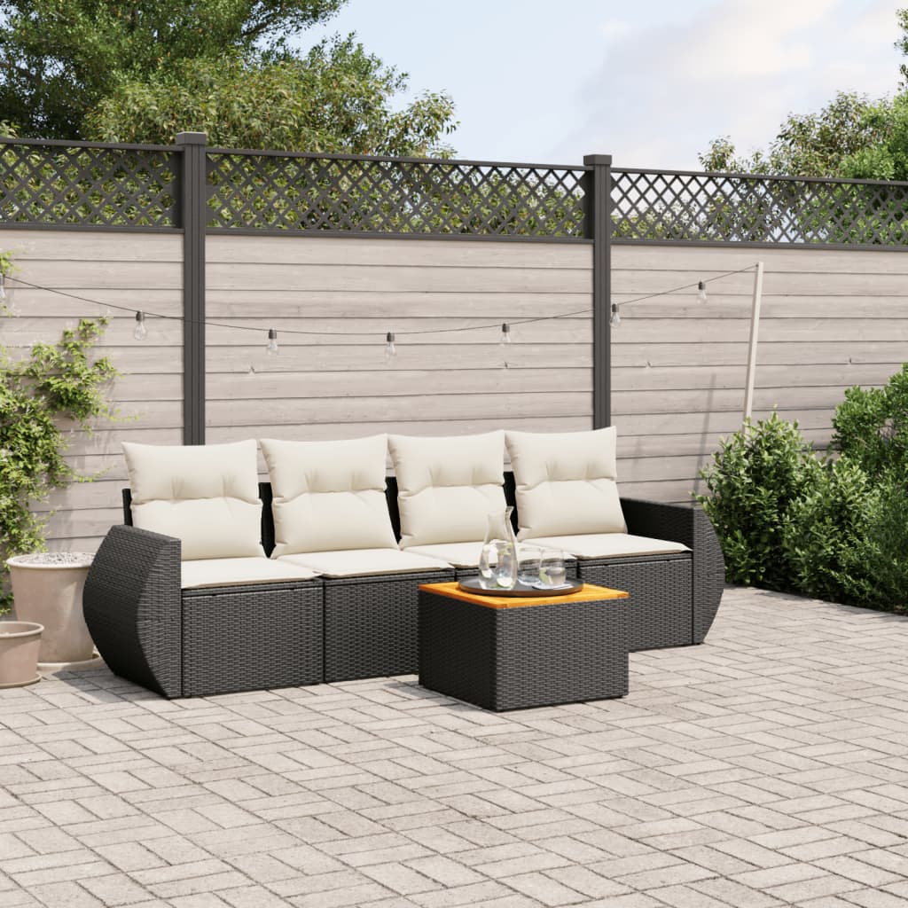 Set mobilier de grădină cu perne, 5 piese, negru, poliratan GartenMobel Dekor
