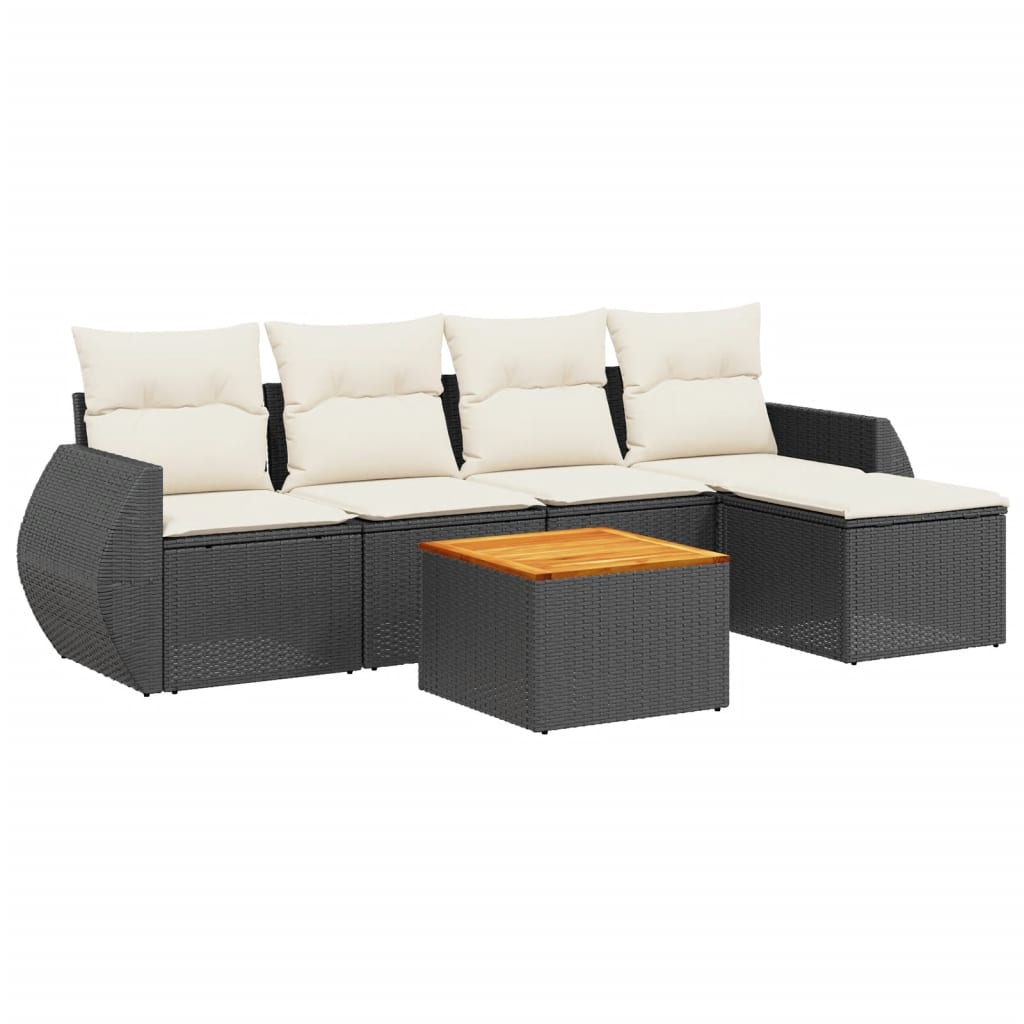 Set mobilier de grădină cu perne, 6 piese, negru, poliratan GartenMobel Dekor