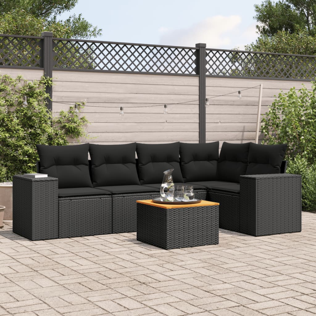 Set mobilier de grădină cu perne, 6 piese, negru, poliratan GartenMobel Dekor