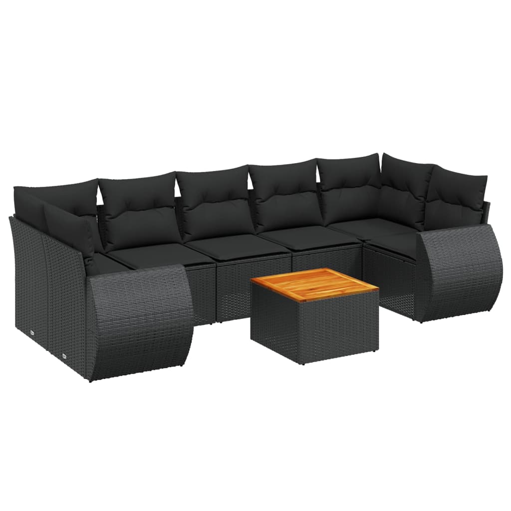 Set mobilier de grădină cu perne, 8 piese, negru, poliratan GartenMobel Dekor