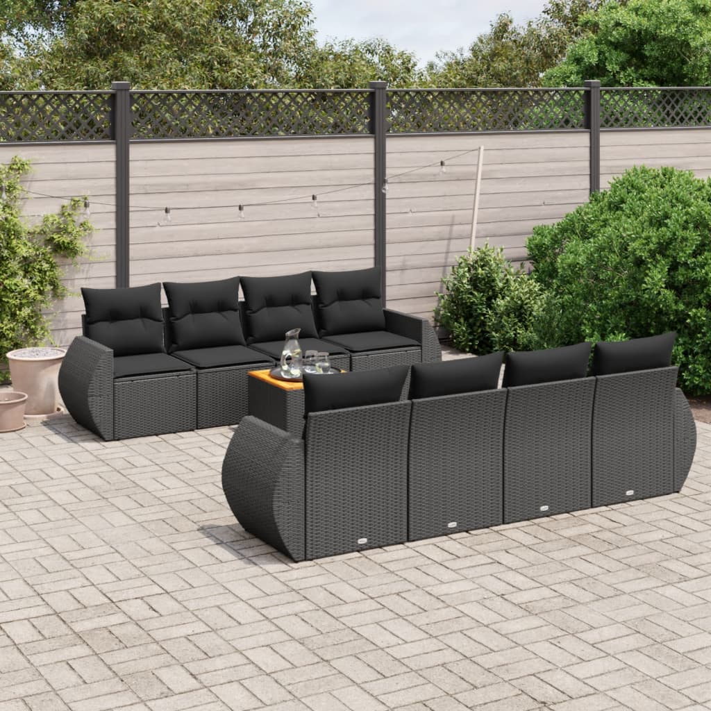 Set mobilier de grădină cu perne, 9 piese, negru, poliratan GartenMobel Dekor