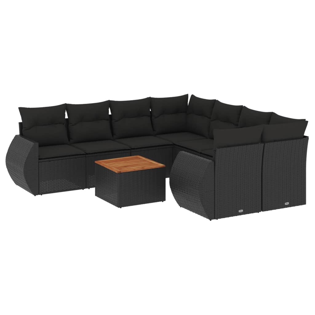 Set mobilier de grădină cu perne, 9 piese, negru, poliratan GartenMobel Dekor