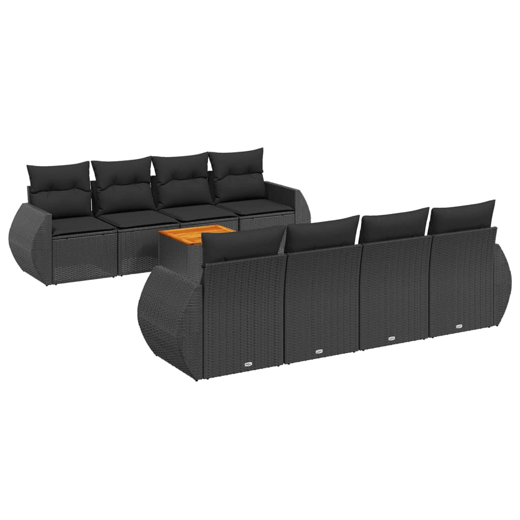 Set mobilier de grădină cu perne, 9 piese, negru, poliratan GartenMobel Dekor