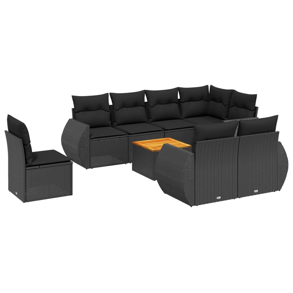 Set mobilier de grădină cu perne, 9 piese, negru, poliratan GartenMobel Dekor