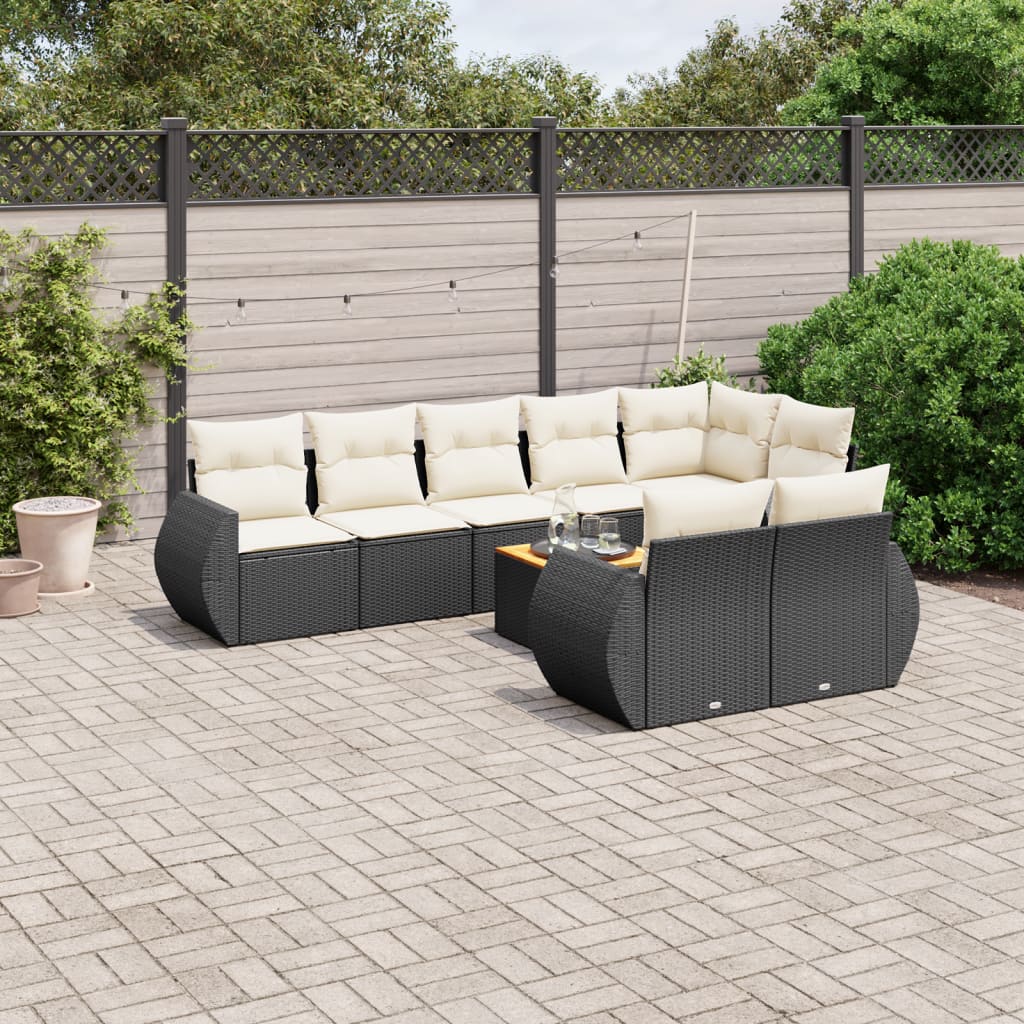 Set mobilier de grădină cu perne, 9 piese, negru, poliratan GartenMobel Dekor