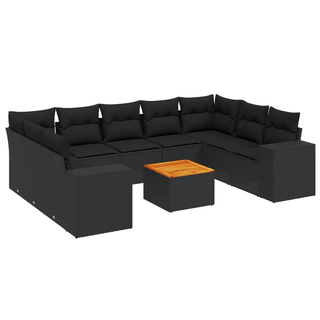 Set canapele de grădină cu perne, 10 piese, negru, poliratan GartenMobel Dekor