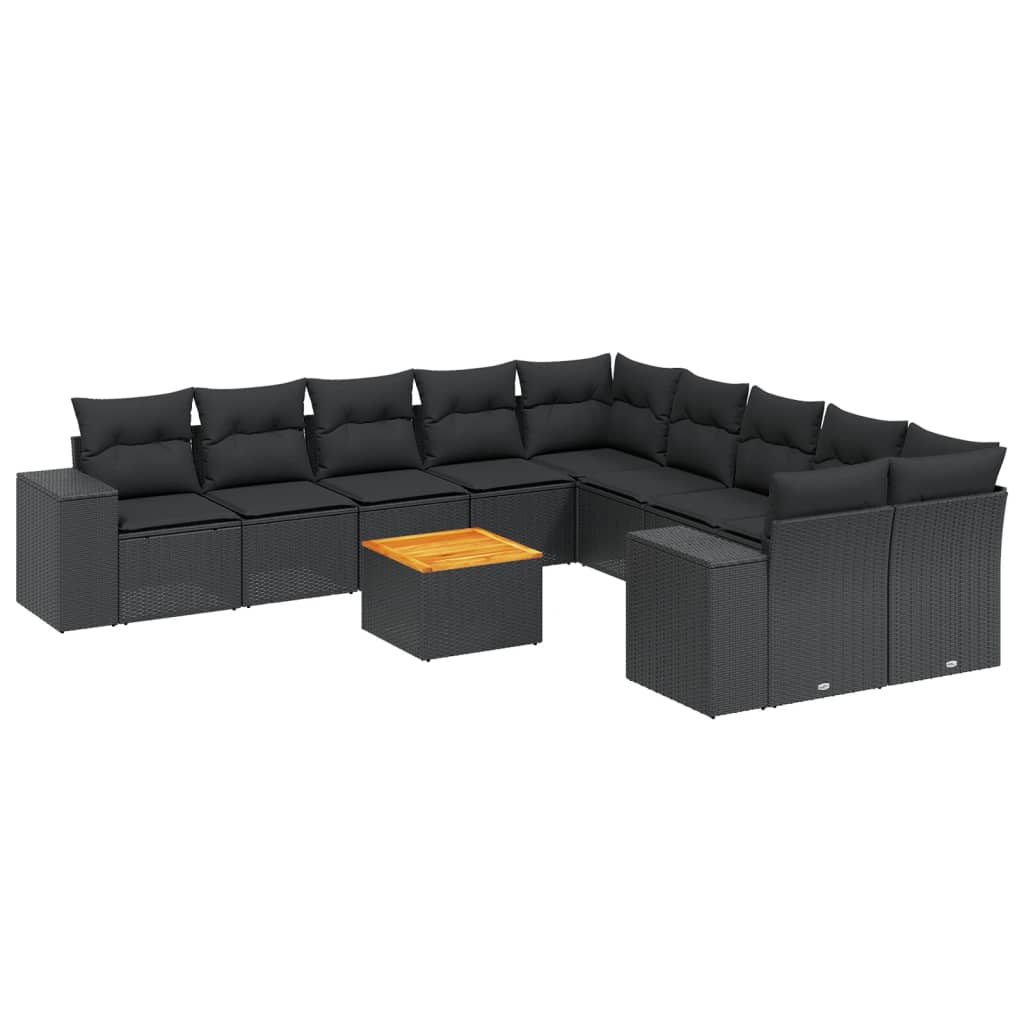 Set canapele de grădină cu perne, 11 piese, negru, poliratan GartenMobel Dekor