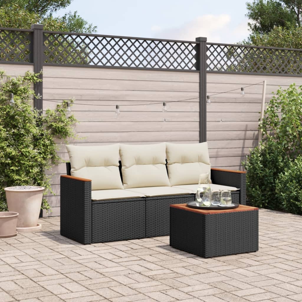 Set mobilier de grădină cu perne, 4 piese, negru, poliratan GartenMobel Dekor