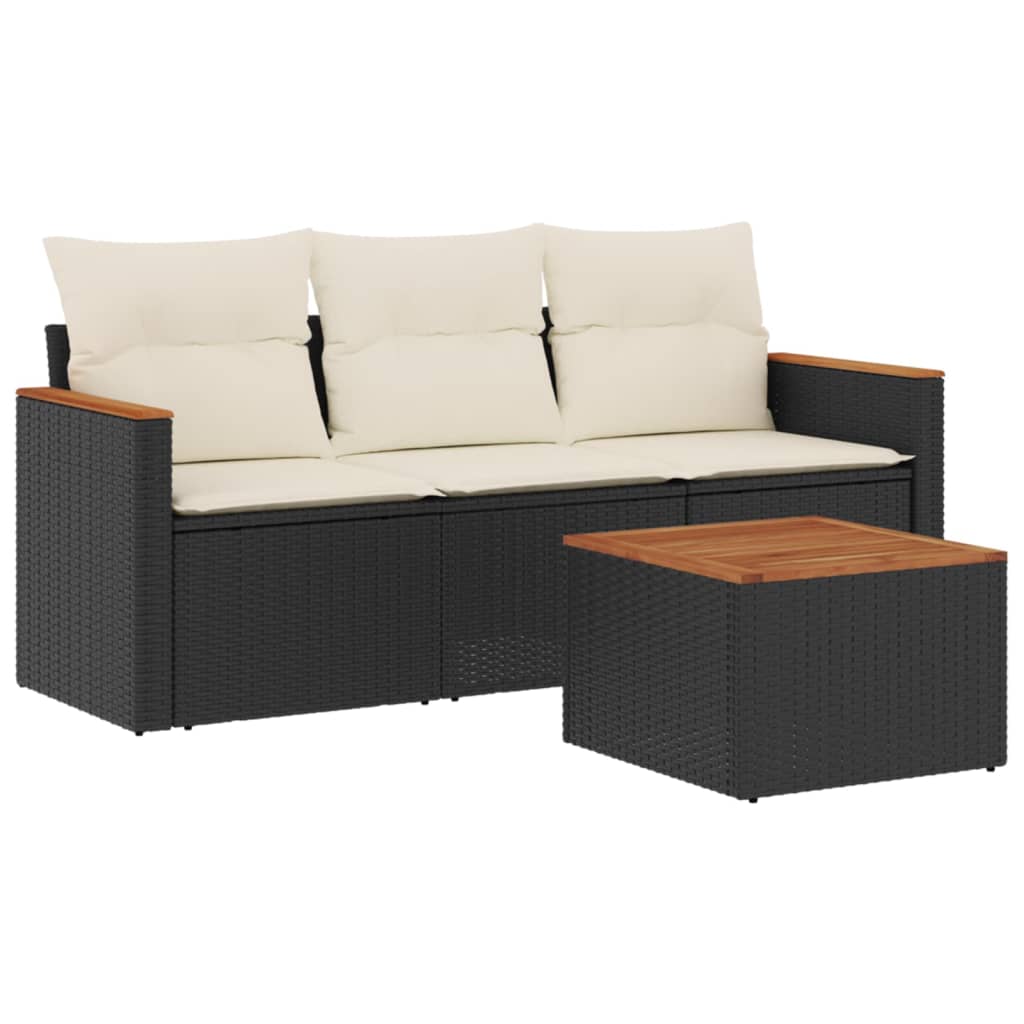 Set mobilier de grădină cu perne, 4 piese, negru, poliratan GartenMobel Dekor