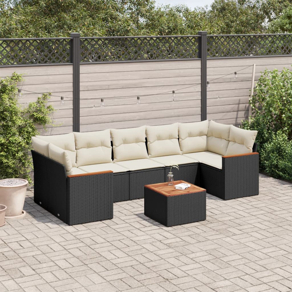 Set mobilier de grădină cu perne, 8 piese, negru, poliratan GartenMobel Dekor