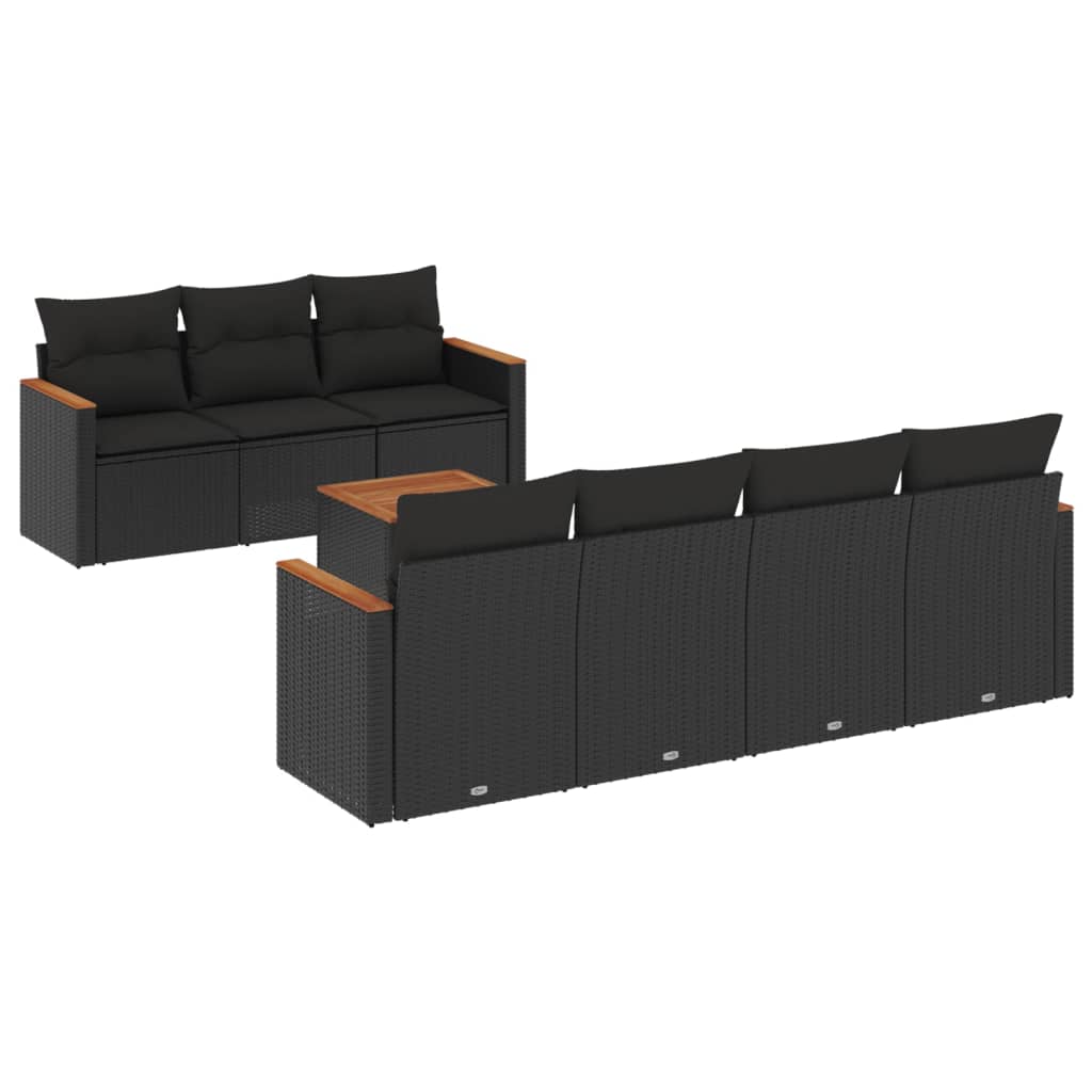 Set mobilier de grădină cu perne, 8 piese, negru, poliratan GartenMobel Dekor