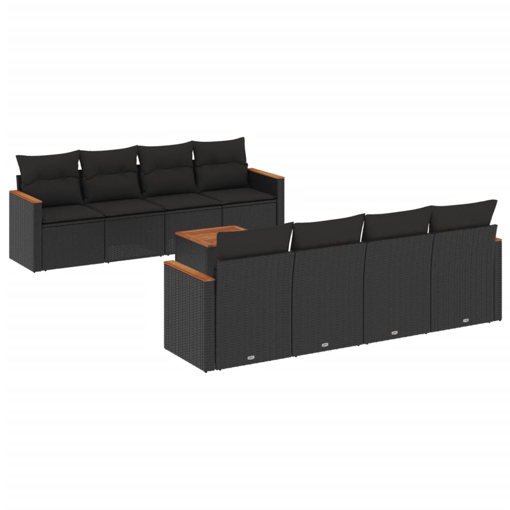 Set mobilier de grădină cu perne, 9 piese, negru, poliratan GartenMobel Dekor