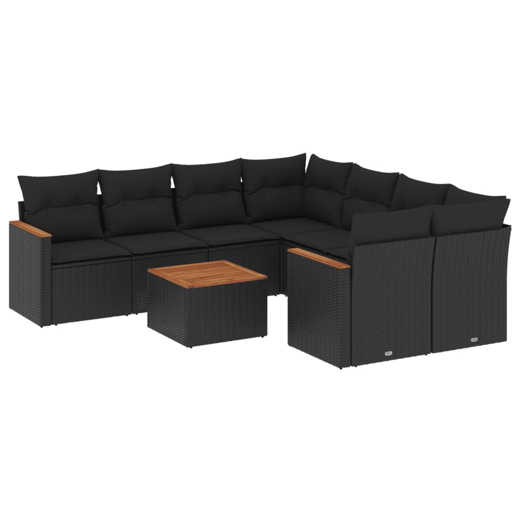 Set mobilier de grădină cu perne, 9 piese, negru, poliratan GartenMobel Dekor