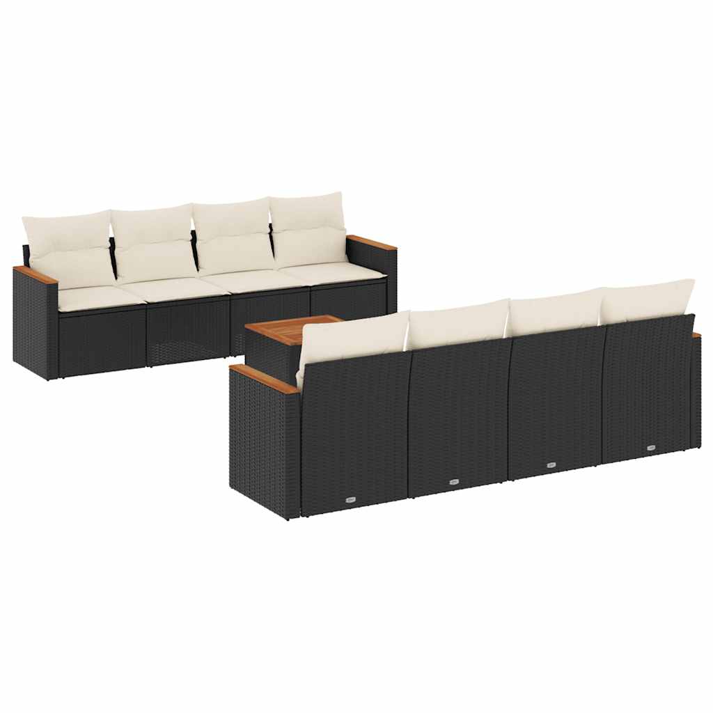 Set mobilier de grădină cu perne, 9 piese, negru, poliratan GartenMobel Dekor