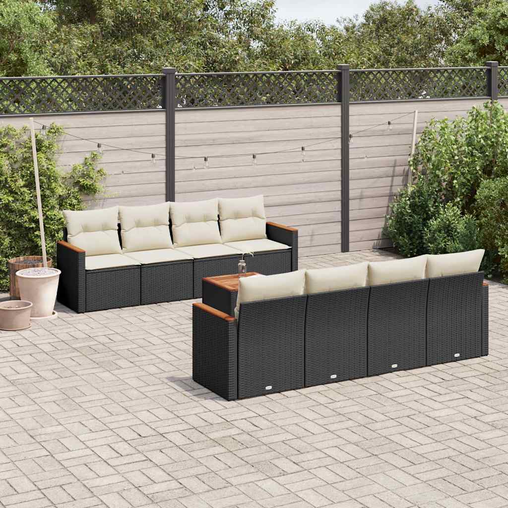 Set mobilier de grădină cu perne, 9 piese, negru, poliratan GartenMobel Dekor