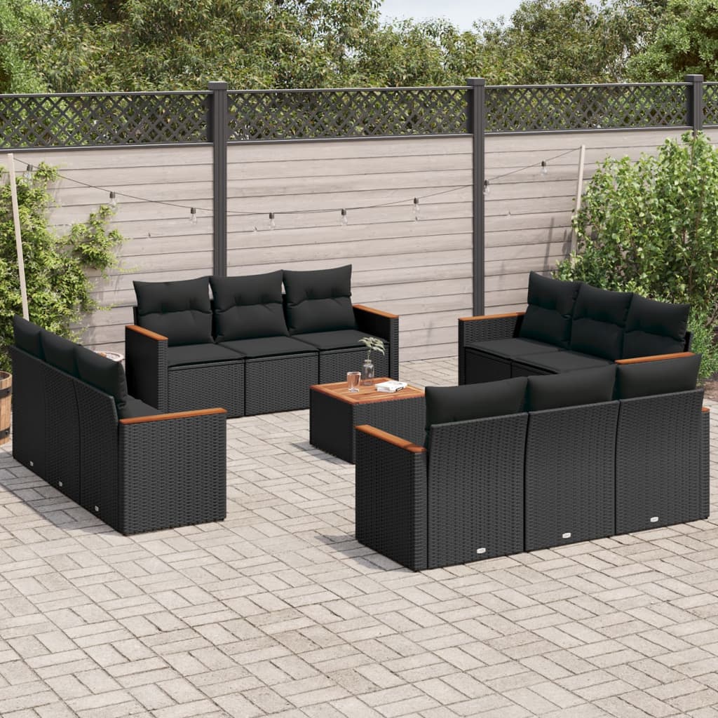 Set mobilier de grădină cu perne, 13 piese, negru, poliratan GartenMobel Dekor