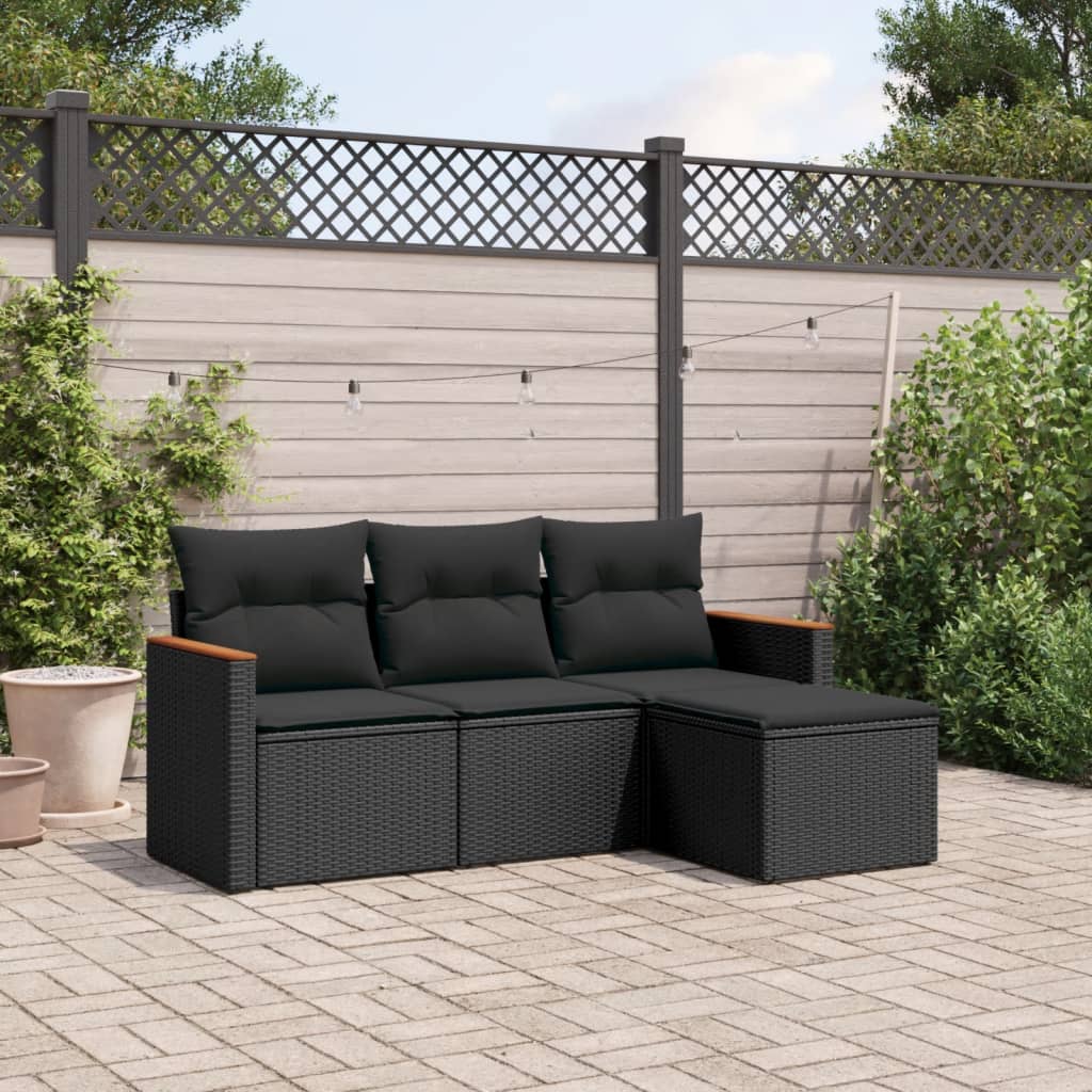 Set mobilier de grădină cu perne, 4 piese, negru, poliratan GartenMobel Dekor