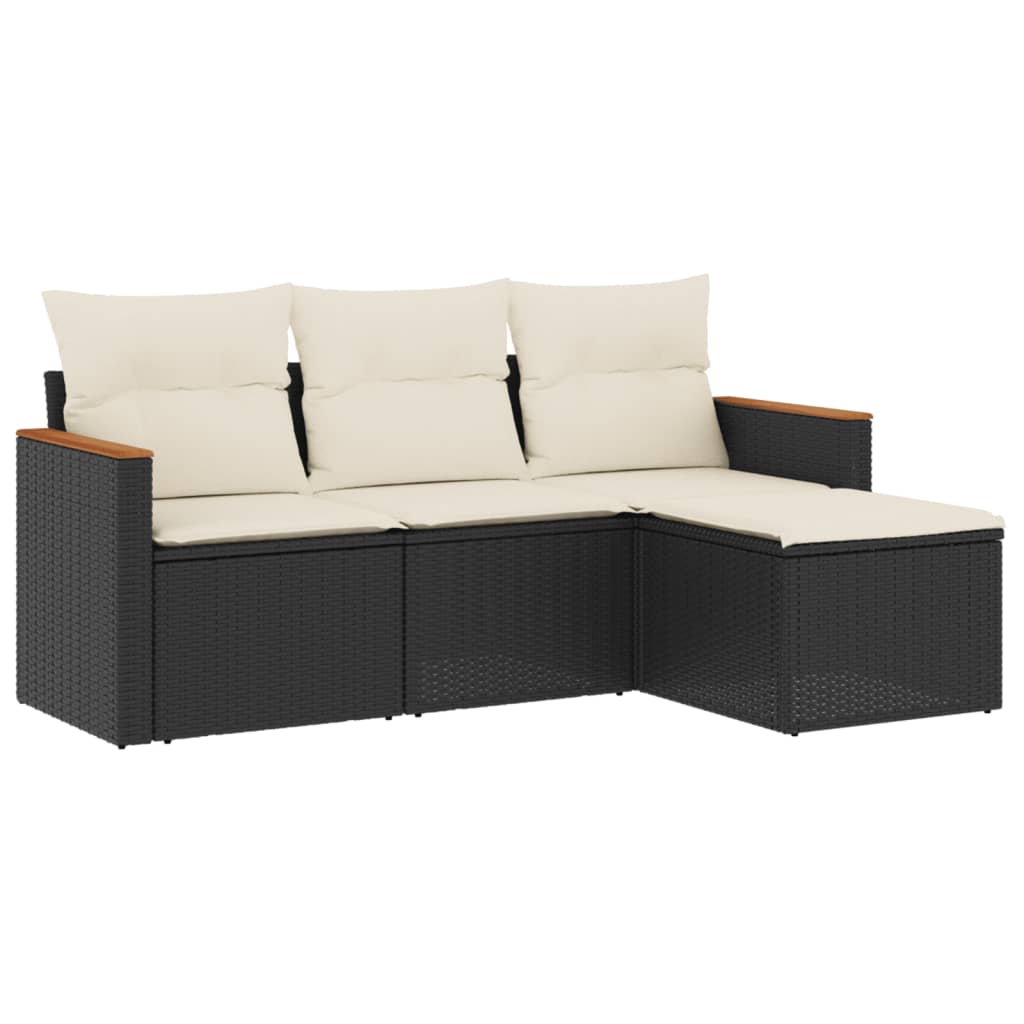 Set mobilier de grădină cu perne, 4 piese, negru, poliratan GartenMobel Dekor