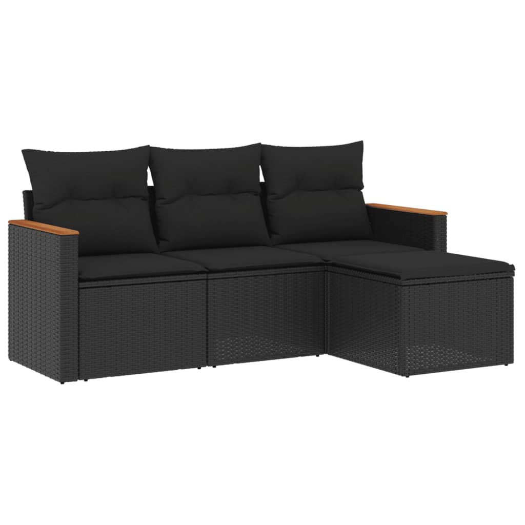 Set mobilier de grădină cu perne, 4 piese, negru, poliratan GartenMobel Dekor