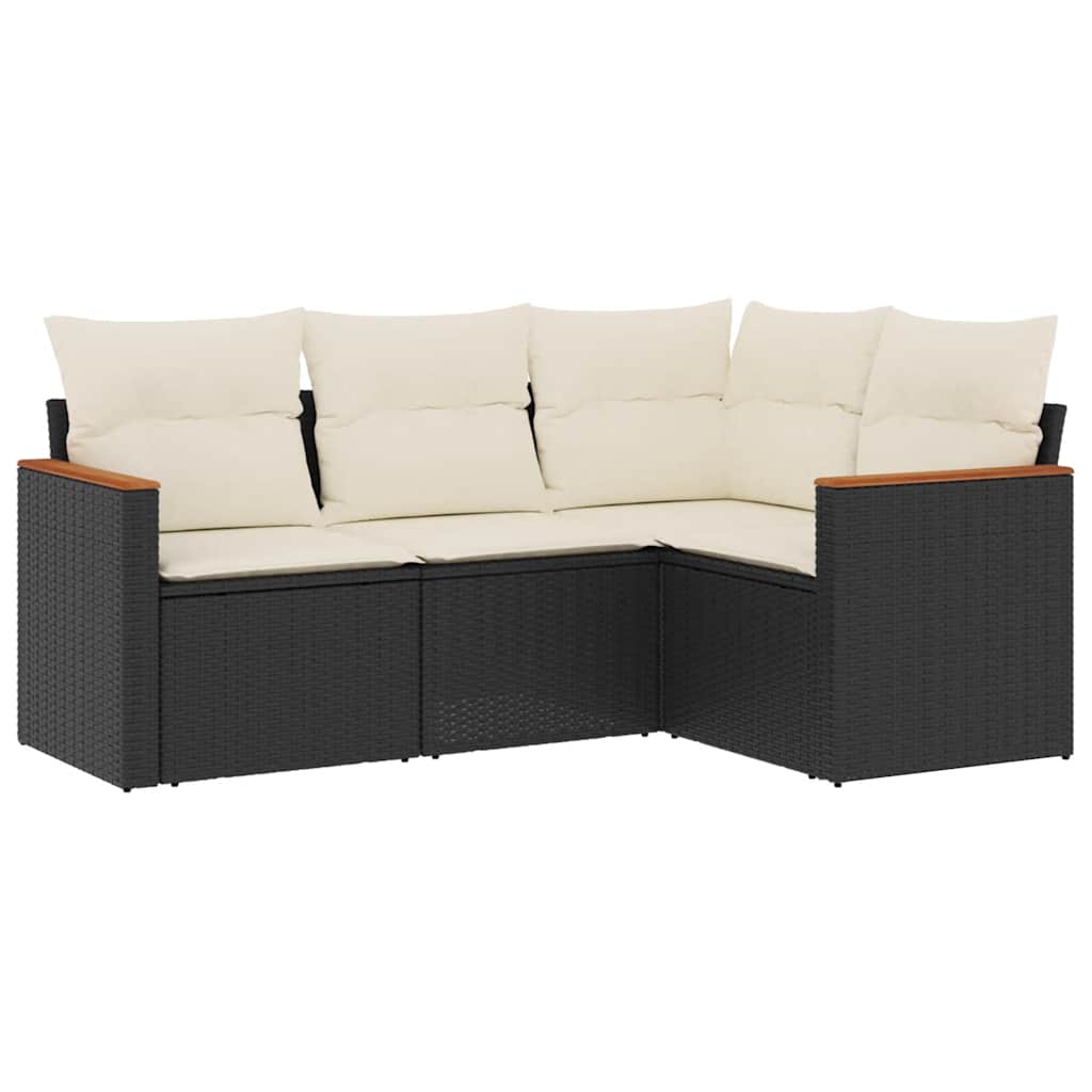 Set mobilier de grădină cu perne, 4 piese, negru, poliratan GartenMobel Dekor
