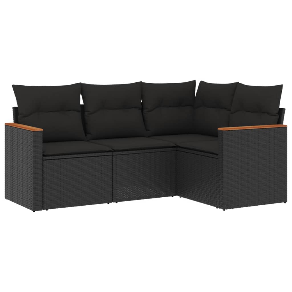 Set mobilier de grădină cu perne, 4 piese, negru, poliratan GartenMobel Dekor
