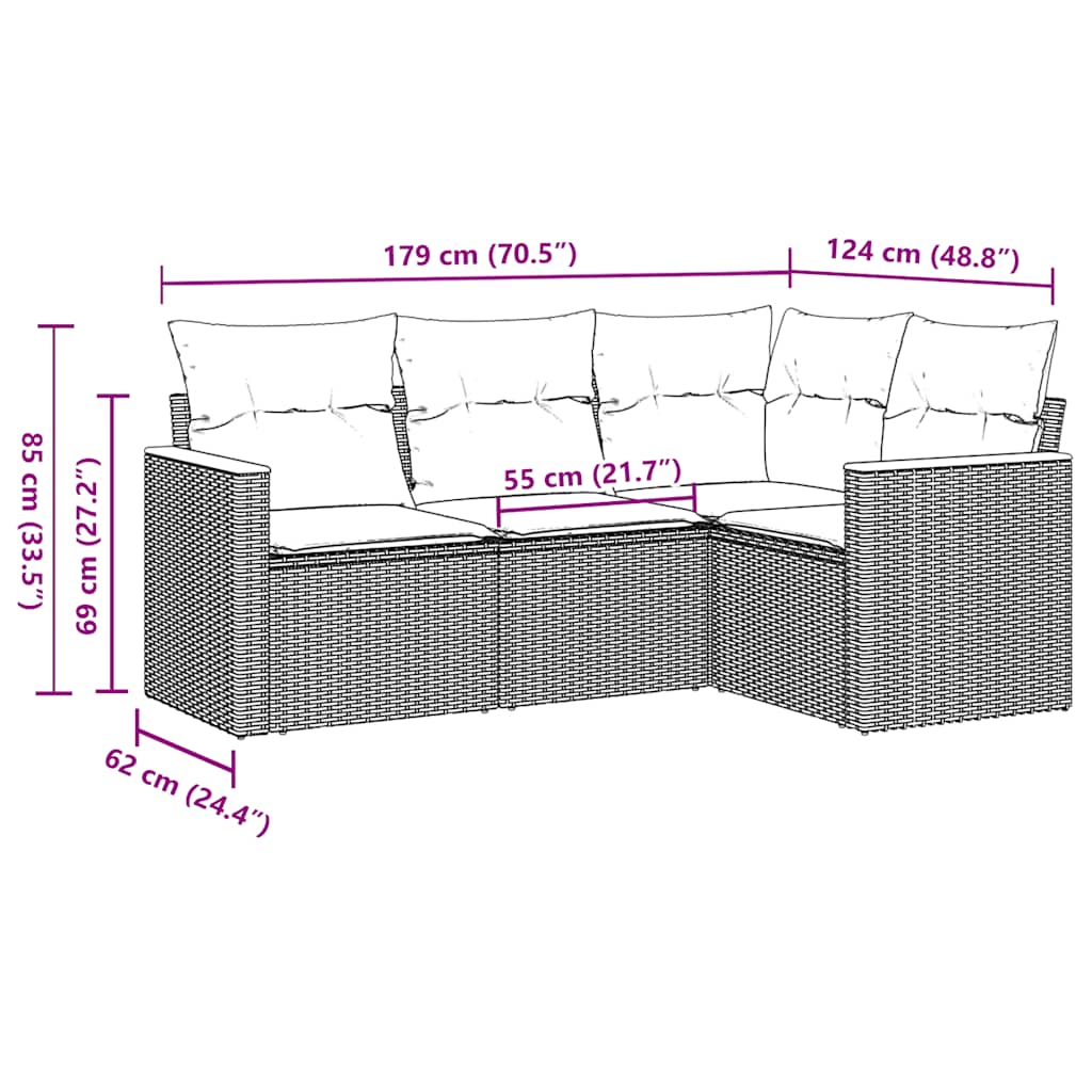 Set mobilier de grădină cu perne, 4 piese, negru, poliratan GartenMobel Dekor