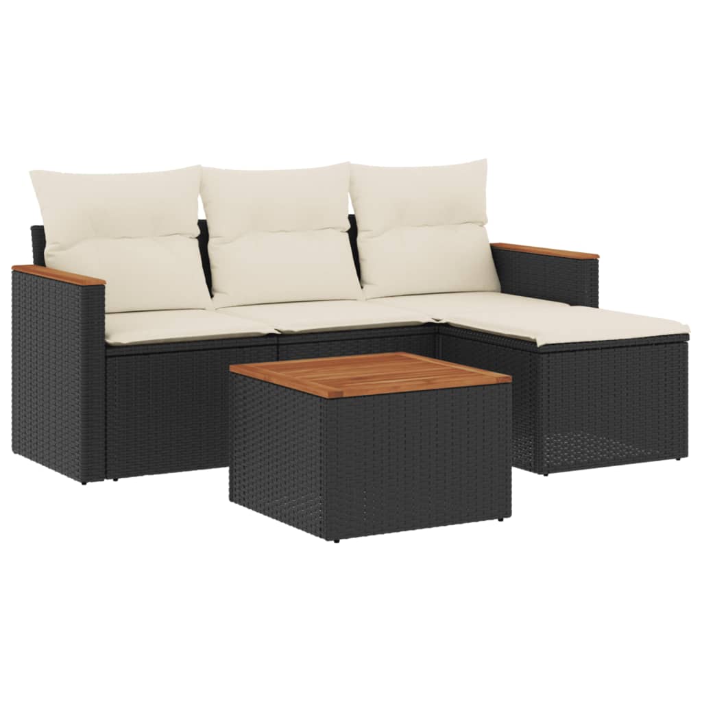 Set mobilier de grădină cu perne, 5 piese, negru, poliratan GartenMobel Dekor