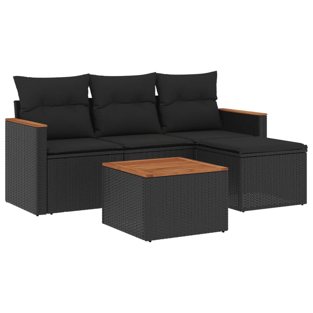 Set mobilier de grădină cu perne, 5 piese, negru, poliratan GartenMobel Dekor