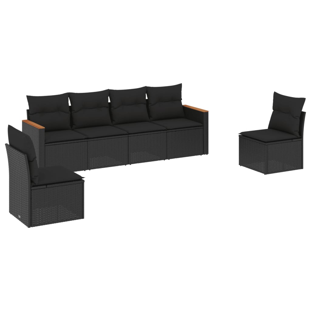 Set mobilier de grădină cu perne, 6 piese, negru, poliratan GartenMobel Dekor