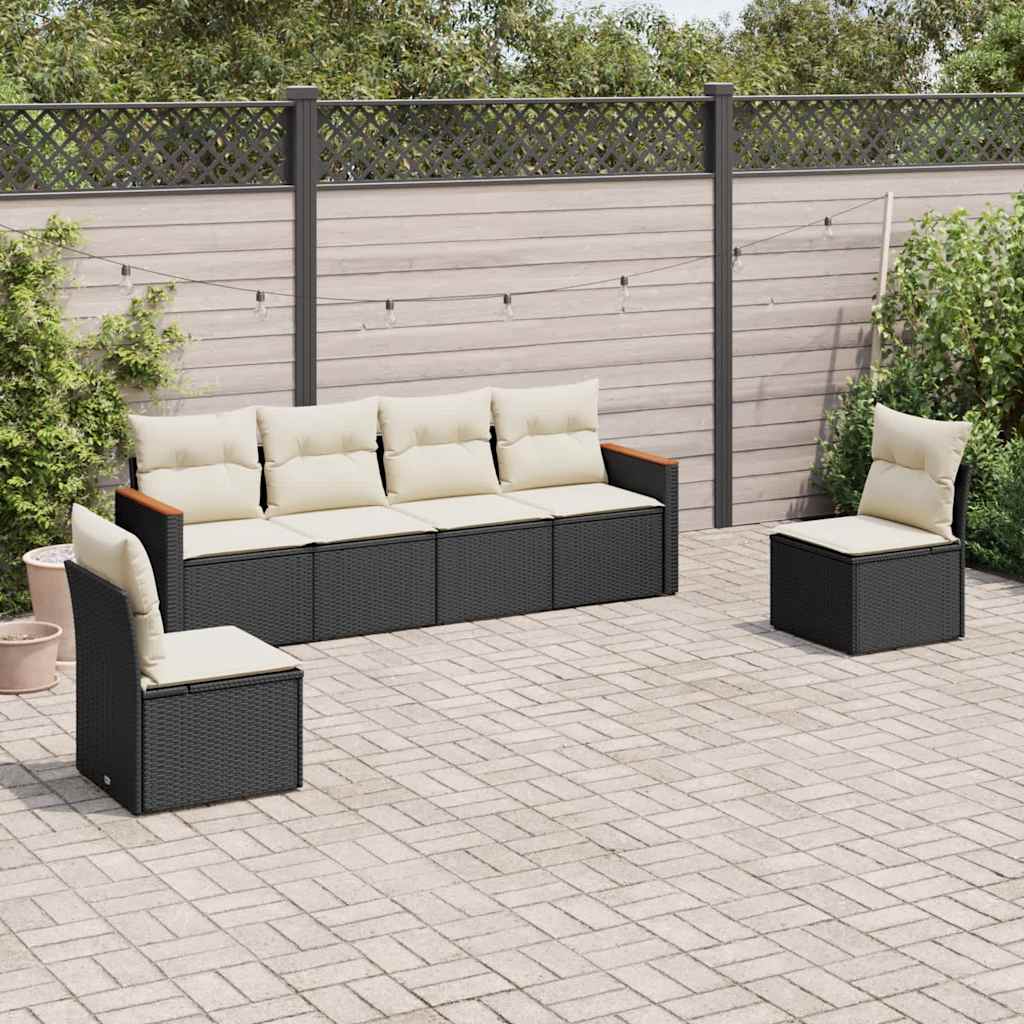 Set mobilier de grădină cu perne, 6 piese, negru, poliratan GartenMobel Dekor