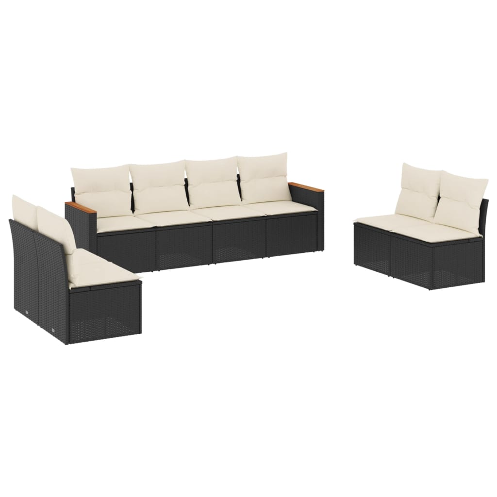 Set mobilier de grădină cu perne, 8 piese, negru, poliratan GartenMobel Dekor