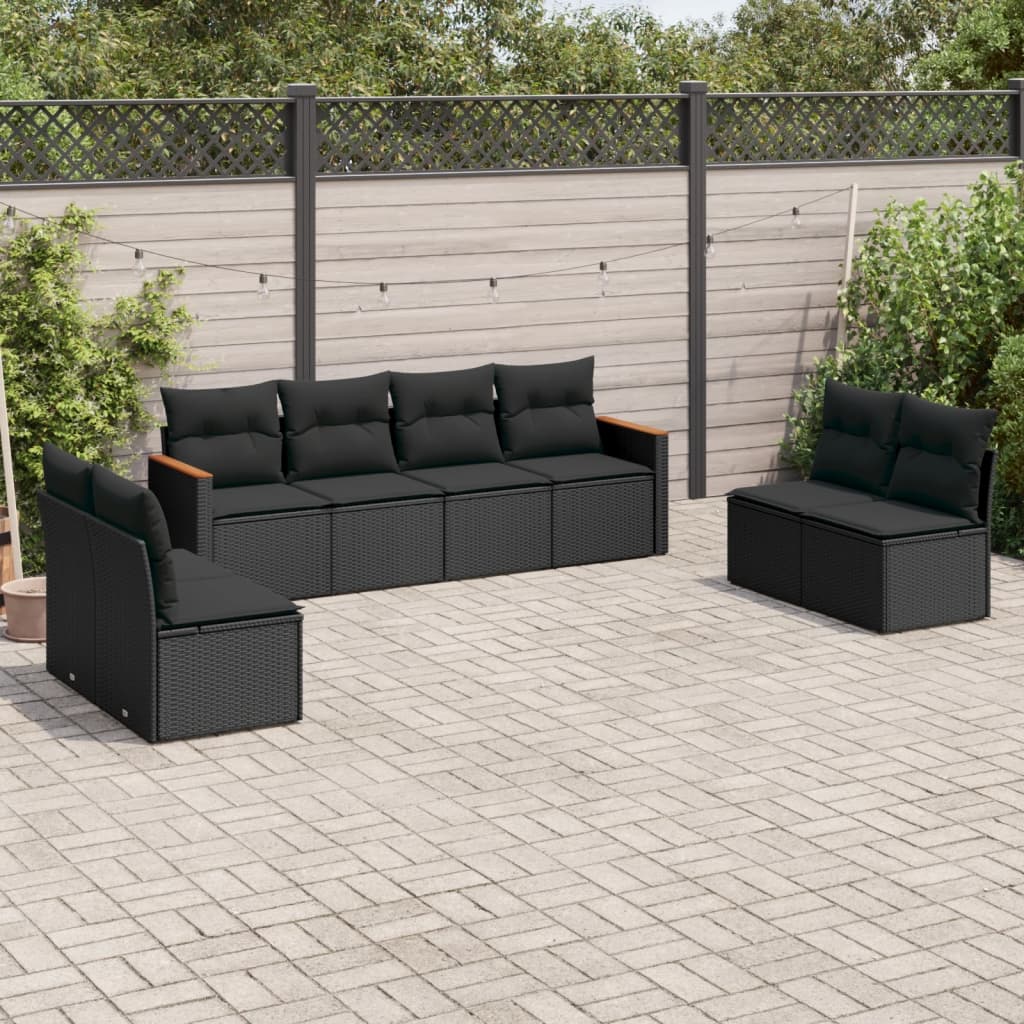 Set mobilier de grădină cu perne, 8 piese, negru, poliratan GartenMobel Dekor