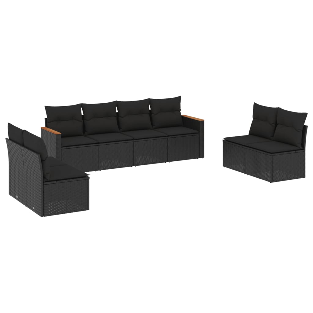 Set mobilier de grădină cu perne, 8 piese, negru, poliratan GartenMobel Dekor